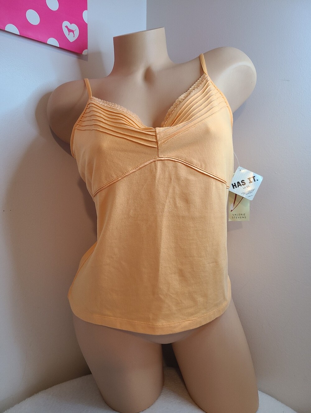 NWT VTG Valerie Stevens Pima Cotton Stretch Shelf Bra Cami Size M Orange